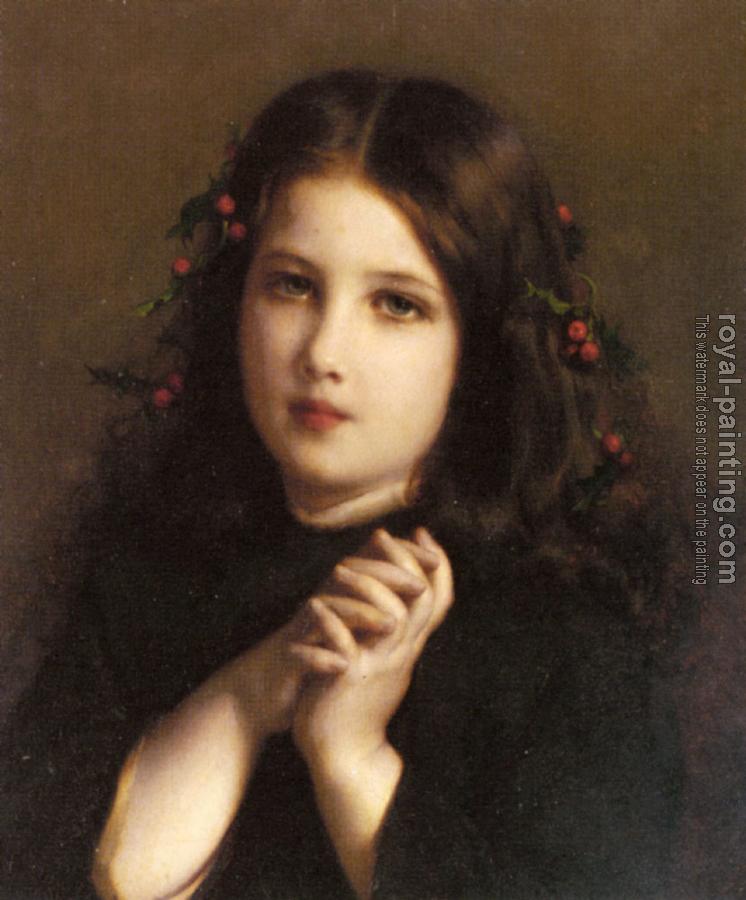 Etienne Adolphe Piot : A Young Girl with Holly Berries in her Hair